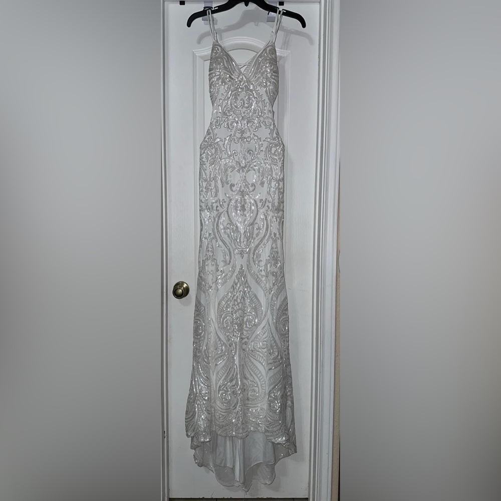 White/crystal long sequence Formal Dress